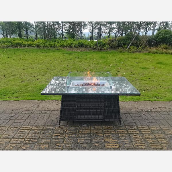Dark Grey Mix Rattan Gas Fire Pit Table Dining Table Garden Furniture Accessory