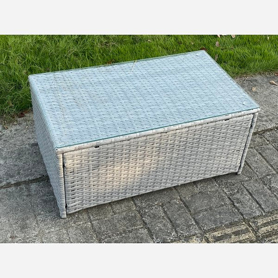 Fimous Light Grey Mixed Rattan Rectangular Oblong Coffee Tea Table Outdoor Garden Furniture Accessory
