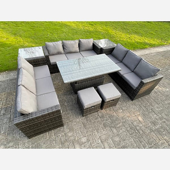 U shape rattan outdoor sofa 11 seater with adjustable dining table