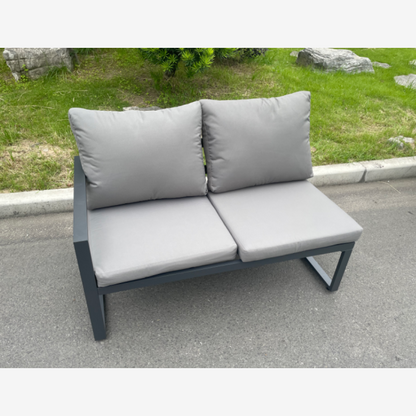 Aluminum Outdoor Garden Furniture Set Corner Sofa Chair Gas Fire Pit Dining Table Set 2 PC Stools Gas Heater Burner Dark Grey 9 Seater
