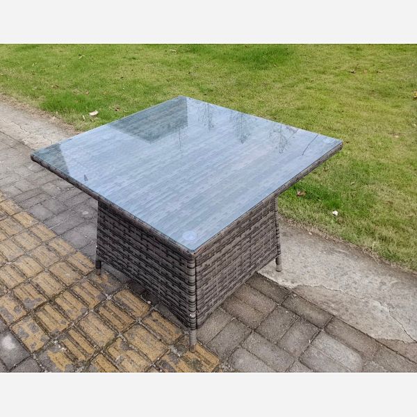 PE Rattan Outdoor Square Dining Table Garden Furniture Accessory Clear Tempered Glass