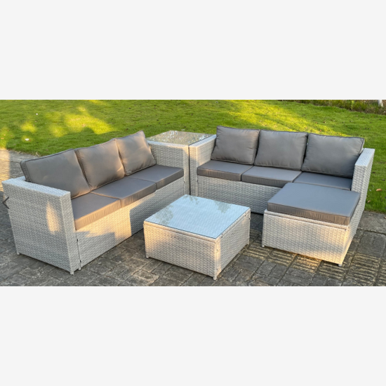 7 Seater Wicker light Grey Rattan Garden Corner Furniture Sofa Sets Outdoor Patio Furniture Coffee Table
