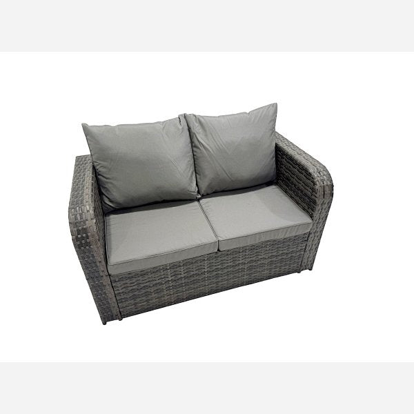 Outdoor Garden Furniture Set Rattan Sofa Dining Table Set with Reclining Chair 2 Side Tables Dark Grey Mixed
