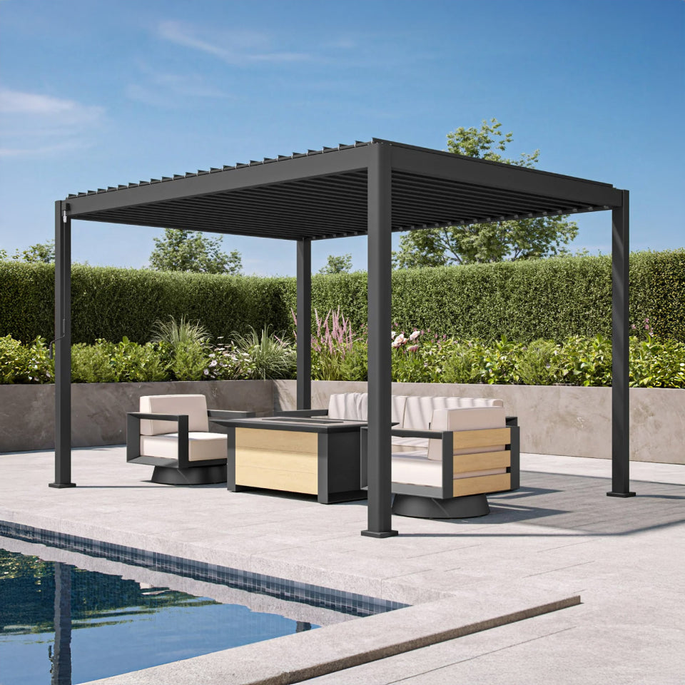 Classic Aluminium Metal Pergola in Graphite Grey - 4.0m x 3.0m Free Standing