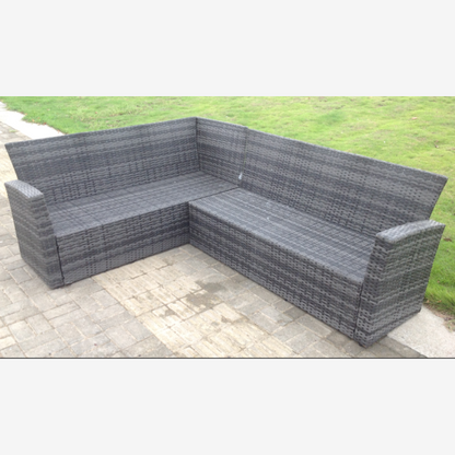 High Back Dark Mixed Grey Rattan Corner Sofa Set Outdoor Furniture Rectangular Dining Table 2 Small Footstools Chair 9 Seater