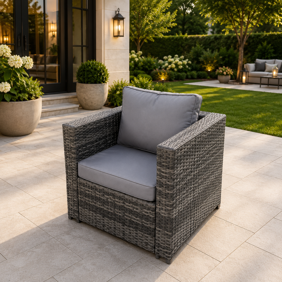 Rattan single sofa chair patio outdoor garden furniture mixed grey