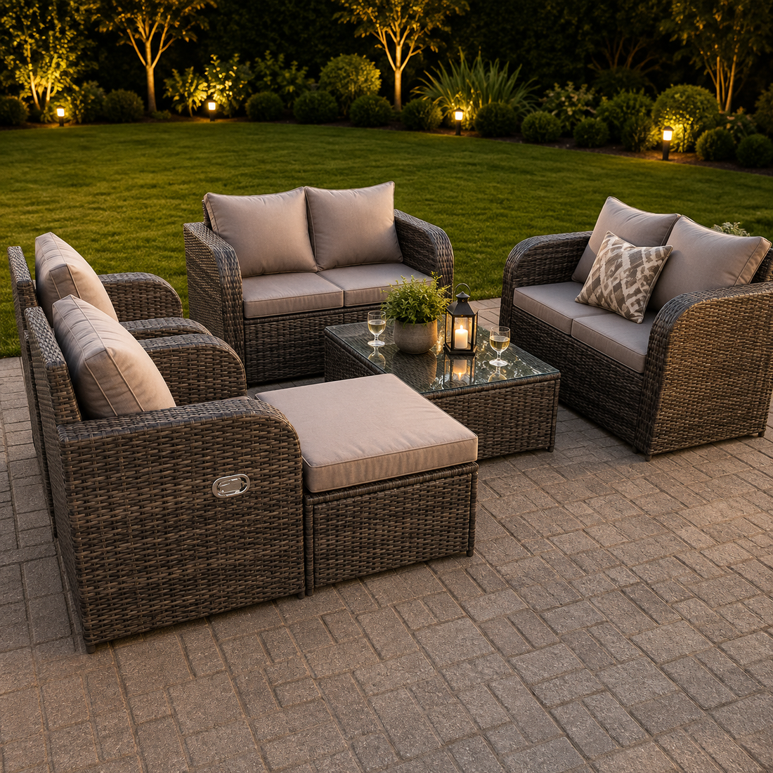 5 Options PE Rattan Modular Sofa Set Reclining Chairs Footstool Coffee Table Garden Furniture