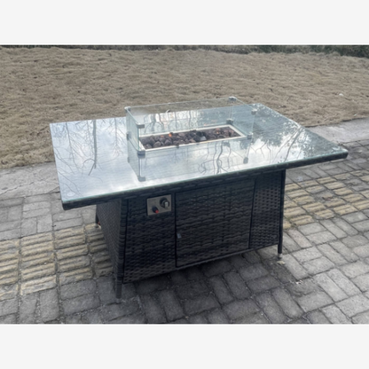 Outdoor Rattan Garden Furniture Gas Fire Pit Dining Table Sets Gas Heater Side table Dark Mixed Grey 6 seater