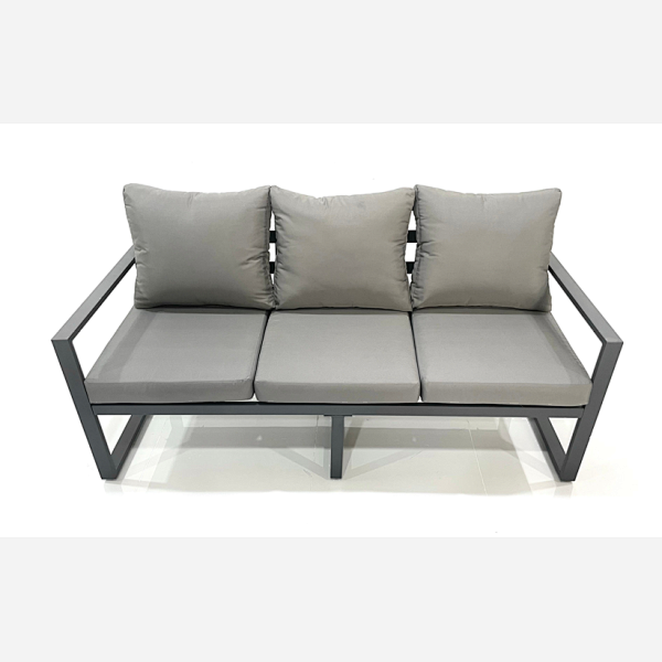Outdoor Aluminium Garden Furniture Set with Adjustable Rising Lifting Dining Table 3 Seater Sofa Chair 2 Small Footstools Dark Grey