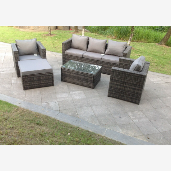 6 seater rattan sofa set coffee table chair set outdoor garden furniture in grey