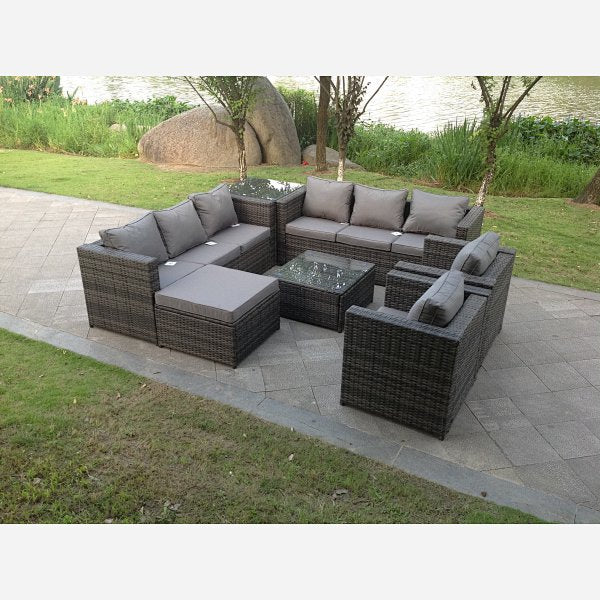 9 Seater Dark Grey Mixed Rattan Garden Furniture Sofa Set