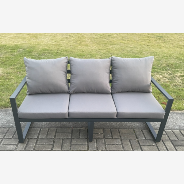 Aluminium Outdoor Garden Furniture Set Gas Fire Pit Dining Table Set Gas Heater Burner with 2 Arm Chair Dark Grey 5 Seater