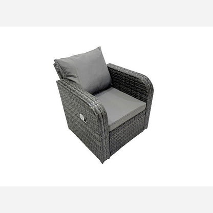 Outdoor Garden Furniture Set Rattan Sofa Dining Table Set with Reclining Chair Side Table Big Footstool Dark Grey Mixed