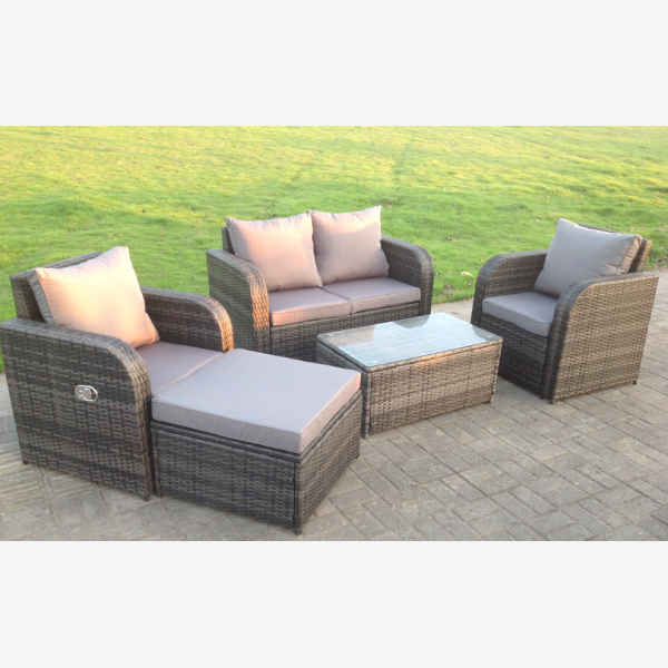 Rattan Garden Furniture Set Adjustable Chair Sofa Double Love Seat 2 Seater Sofa Oblong Coffee Table Footstool