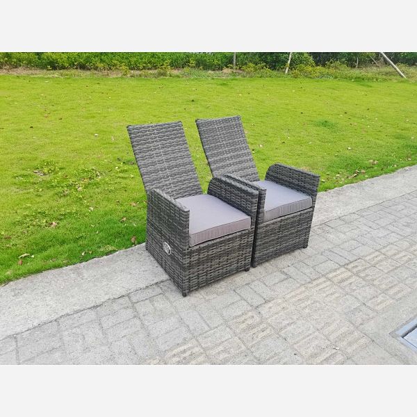 Dark Grey Mixed Outdoor PE Wicker Rattan Garden Furniture Reclining Chair And Table Dining Sets 4 Seater Rectangular Black Tempered Table