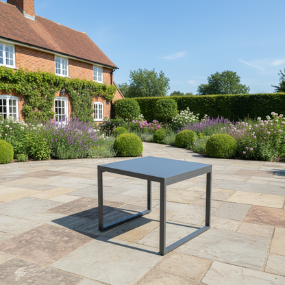 Aluminium Outdoor Garden Furniture Set Gas Fire Pit Dining Table Set Gas Heater Burner with 2 Arm Chair 2 Side Tables Dark Grey 5 Seater