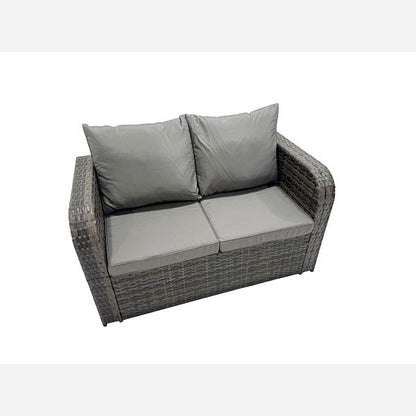 Outdoor Garden Furniture Set Rattan Sofa Dining Table Set with Reclining Chair 2 Side Tables Big Footstool Dark Grey Mixed