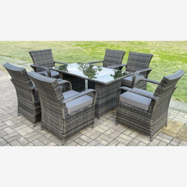 2/4/6 Option Rattan Garden Furniture Dining Sets Chairs Dark Grey Mix Outdoor Patio
