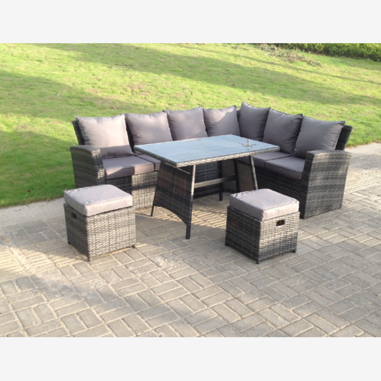 (right corner) 8 seater mixed dark grey dining sofa set furniture
