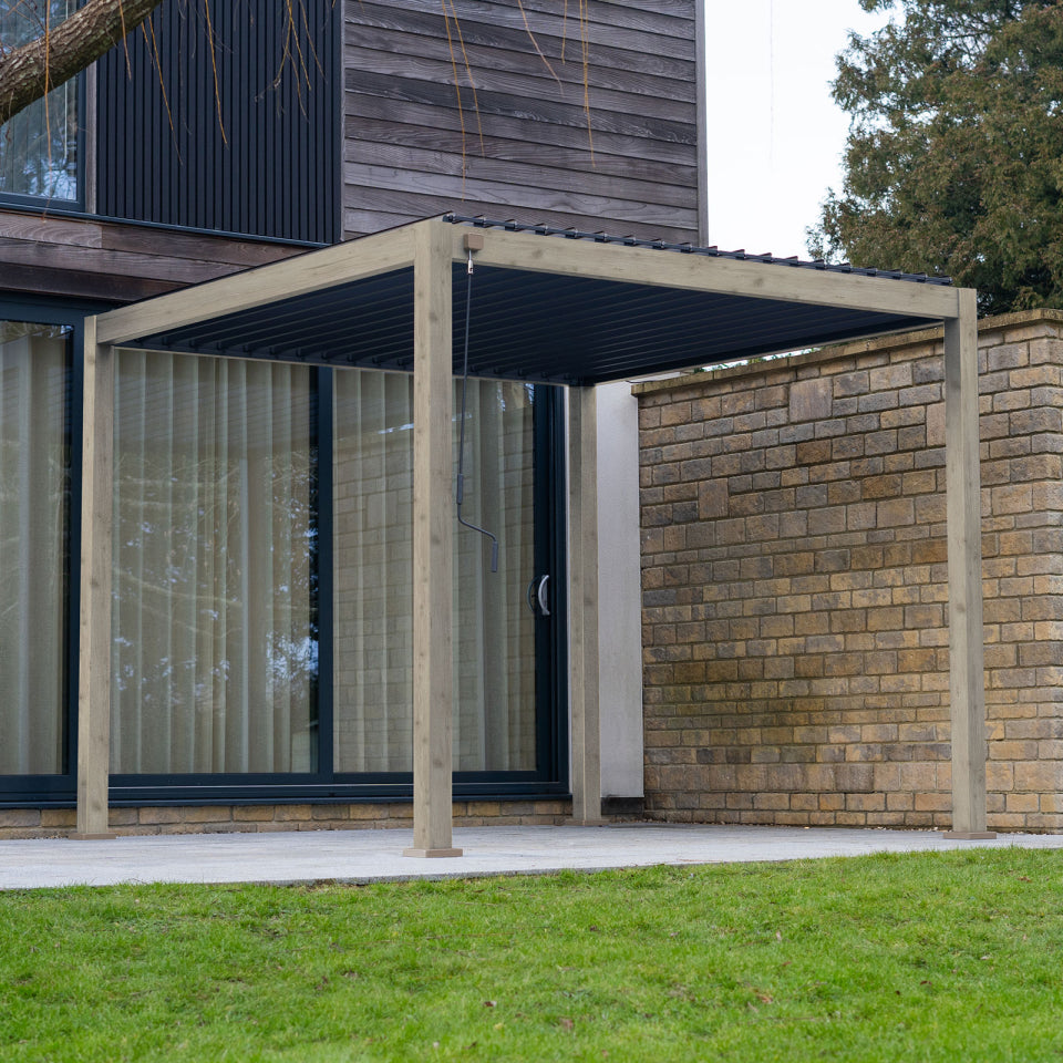 Legacy Aluminium Metal Pergola in Light Oak Look - 3.0m x 3.0m Free Standing