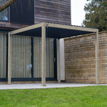 Legacy Aluminium Metal Pergola in Light Oak Look - 3.0m x 3.0m Free Standing