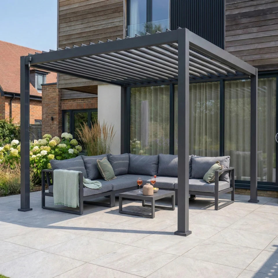 Legacy Aluminium Metal Pergola in Graphite Grey - 3.0m x 3.0m Free Standing