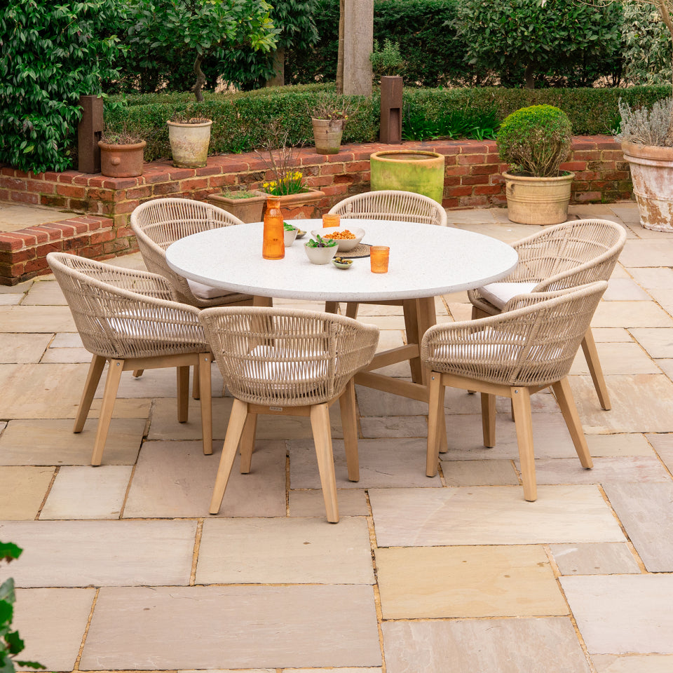 Madison 6 Seat Dining Acacia Wood Rope Dining Set - Round Table in Natural