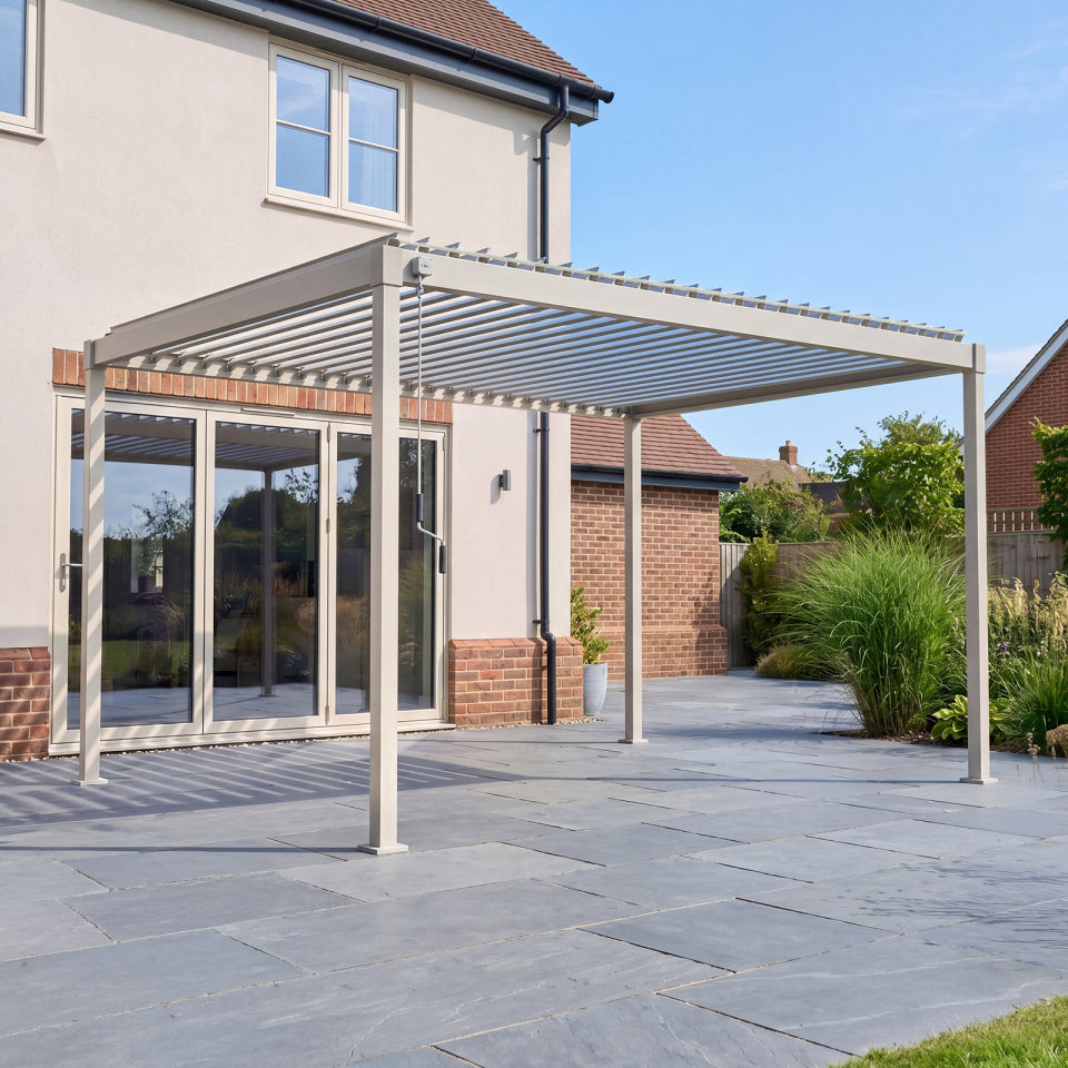 Shadow Metal Pergola in Pebble - 4.0m x 3.0m Free Standing