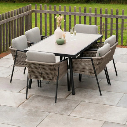 Sophia 6 Seat Rattan Aluminium Dining Set - Rectangular Table in Mottled Grey
