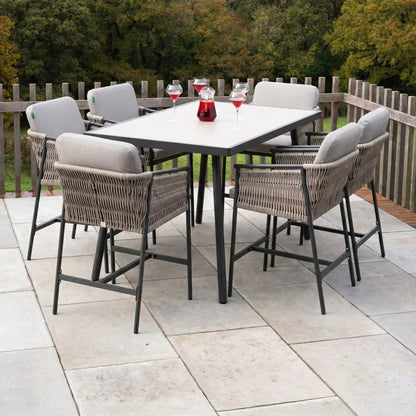Sophia 6 Seat Rattan Aluminium High Dining Set - Rectangular Table in Mottled Grey