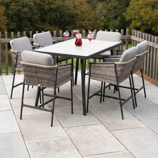 Sophia 6 Seat Rattan Aluminium High Dining Set - Rectangular Table in Mottled Grey