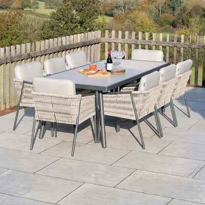 Sophia 8 Seat Rattan Aluminium Dining Set - Rectangular Table in Mottled Grey