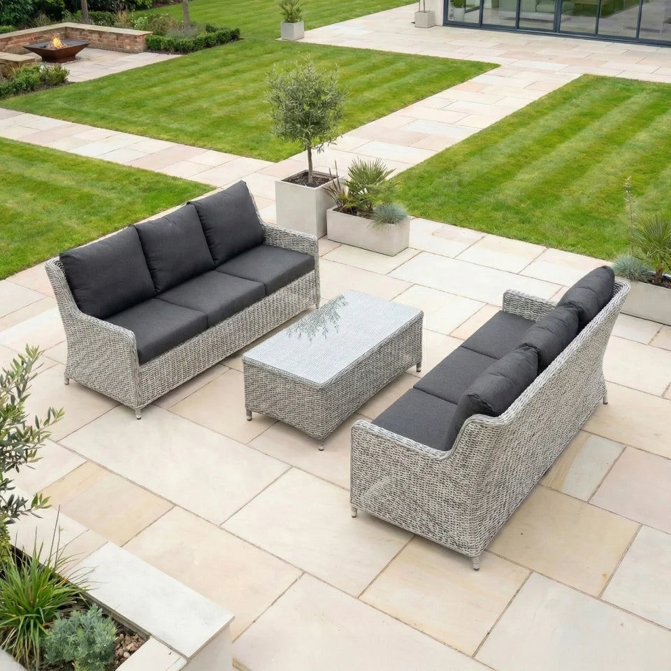 Talia Rattan 3 Seater Sofa Suite Lounging Set in White Wash