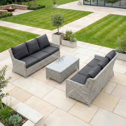 Talia Rattan 3 Seater Sofa Suite Lounging Set in White Wash