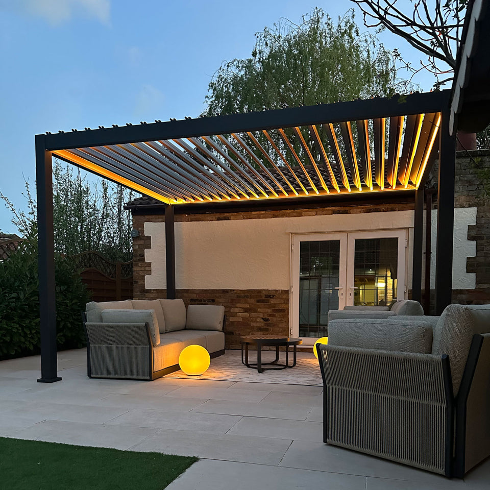 Legacy Plus LED Aluminium Metal Pergola in Graphite Grey - 4.0m x 3.0m Free Standing